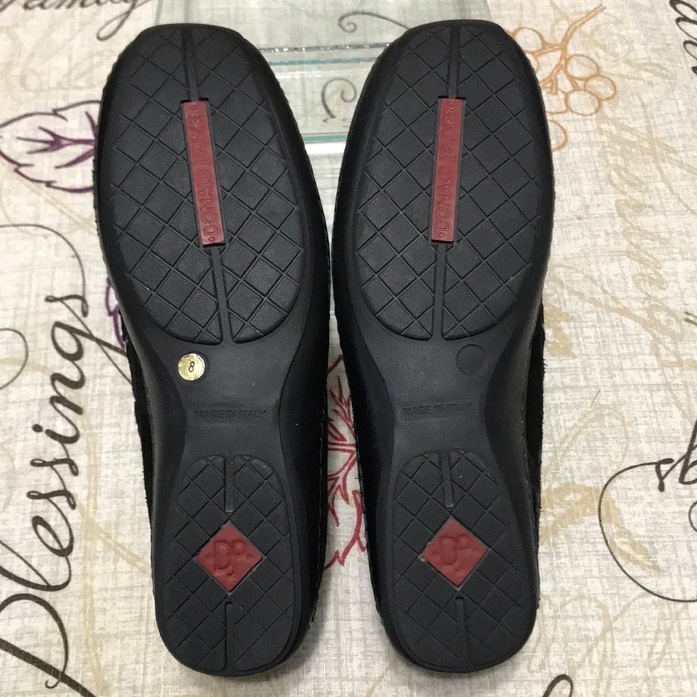 Donald J Pliner Ezara Italy Black Suede Leather Slip On Flat Boat Shoes Womens 8